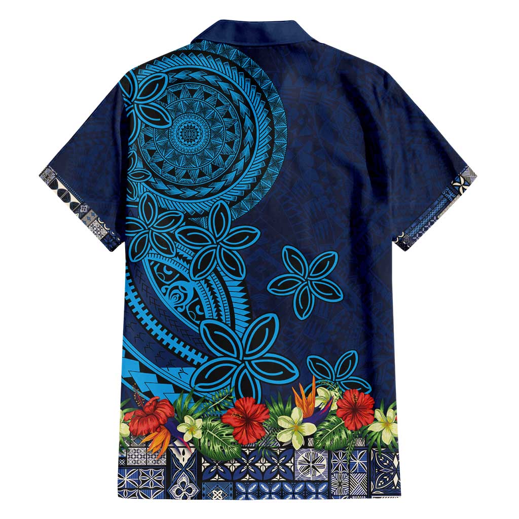 Samoa Siapo Polynesian Art Family Matching Tank Maxi Dress and Hawaiian Shirt Tropical Flowers and Tatau Pattern Navy