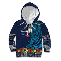 Samoa Siapo Polynesian Art Kid Hoodie Tropical Flowers and Tatau Pattern Navy