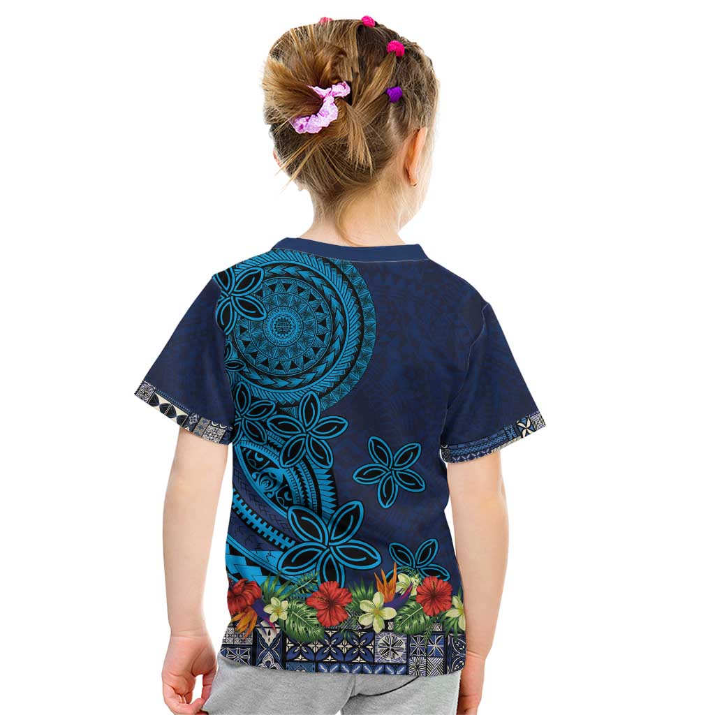 Samoa Siapo Polynesian Art Kid T Shirt Tropical Flowers and Tatau Pattern Navy