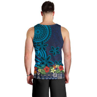 Samoa Siapo Polynesian Art Men Tank Top Tropical Flowers and Tatau Pattern Navy