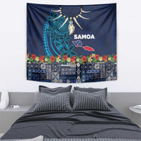 Samoa Siapo Polynesian Art Tapestry Tropical Flowers and Tatau Pattern Navy