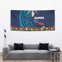 Samoa Siapo Polynesian Art Tapestry Tropical Flowers and Tatau Pattern Navy