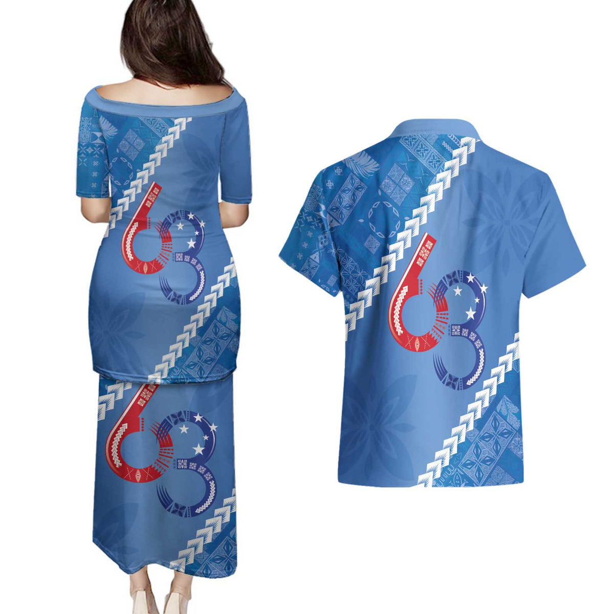 Samoa Independence Day Couples Matching Puletasi and Hawaiian Shirt Anniversary 63th-Siapo Art