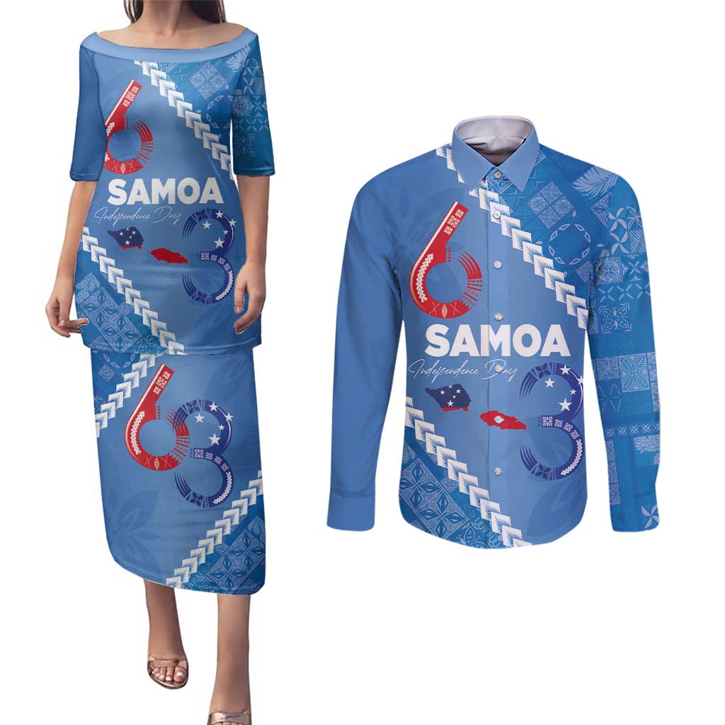 Samoa Independence Day Couples Matching Puletasi and Long Sleeve Button Shirt Anniversary 63th-Siapo Art
