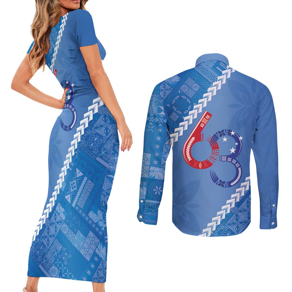 Samoa Independence Day Couples Matching Short Sleeve Bodycon Dress and Long Sleeve Button Shirt Anniversary 63th-Siapo Art