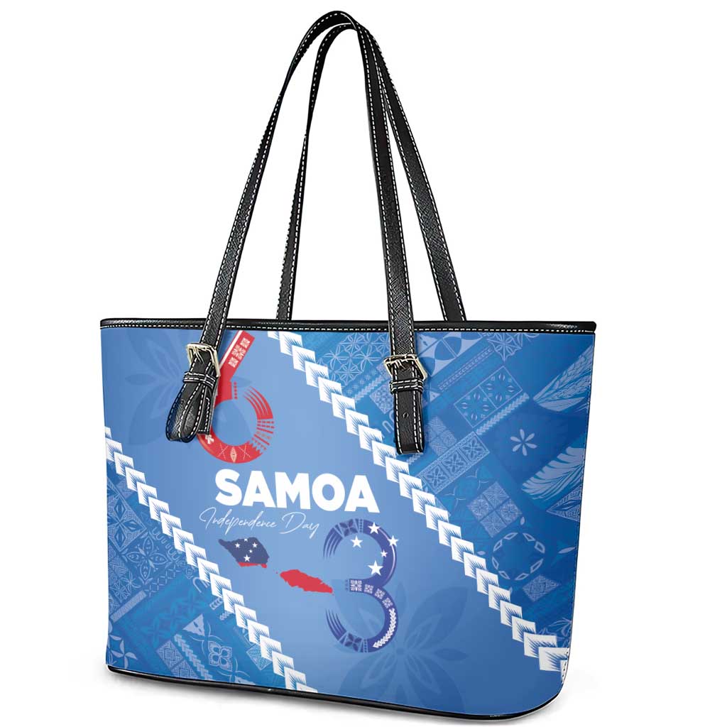 Samoa Independence Day Leather Tote Bag Anniversary 63th-Siapo Art