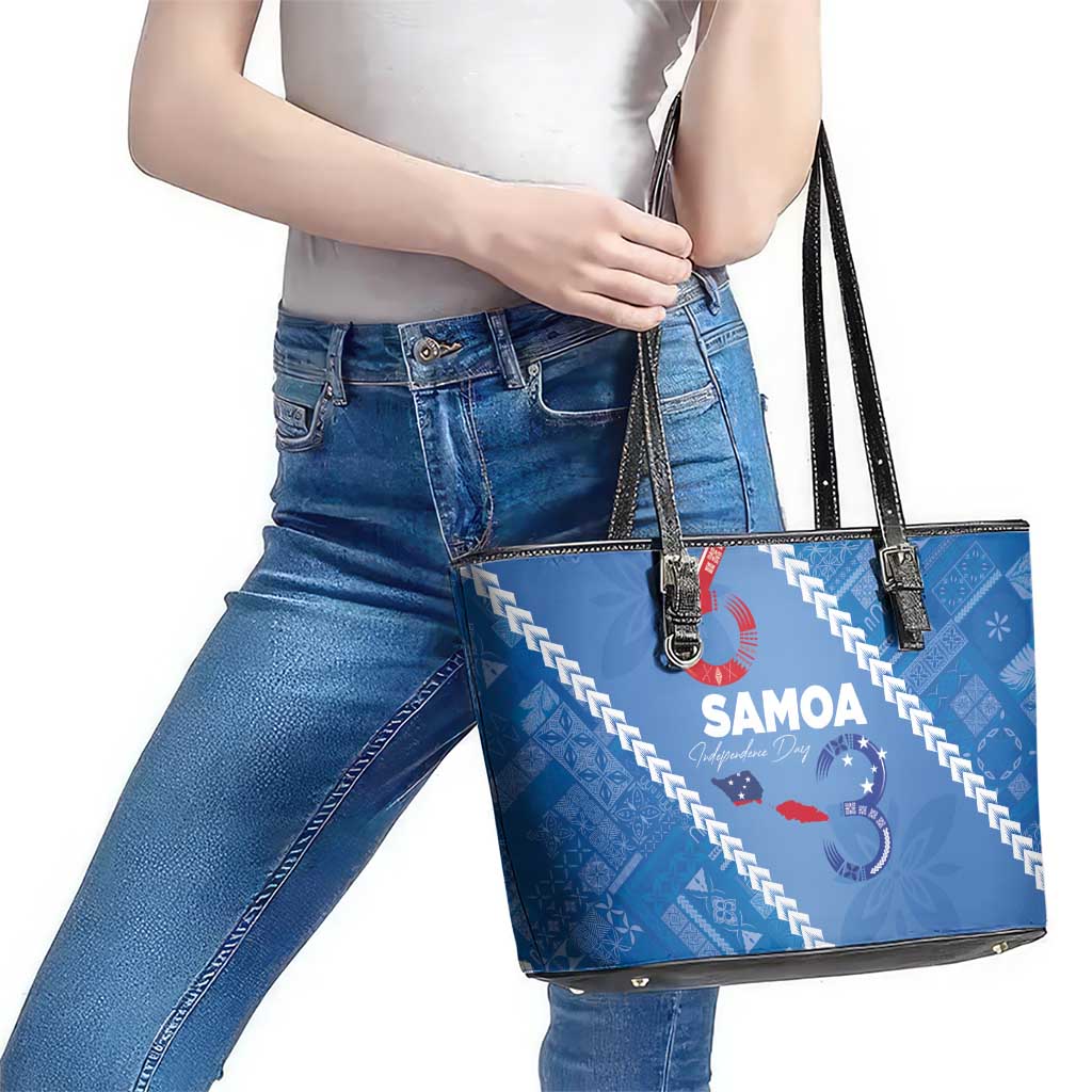 Samoa Independence Day Leather Tote Bag Anniversary 63th-Siapo Art