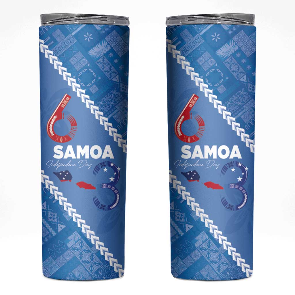Samoa Independence Day Skinny Tumbler Anniversary 63th-Siapo Art LT03 Blue - Polynesian Pride