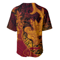 Hawaiian Volcano and Shark Baseball Jersey Polynesian and Hibiscus Pattern Lava Color LT03 - Polynesian Pride