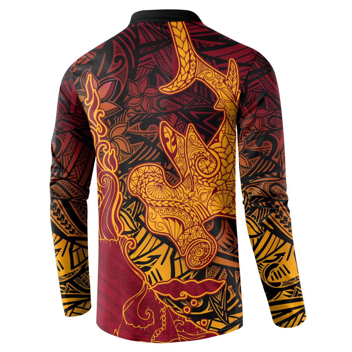 Hawaiian Volcano and Shark Button Sweatshirt Polynesian and Hibiscus Pattern Lava Color LT03 - Polynesian Pride