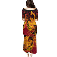 Hawaiian Volcano and Shark Family Matching Puletasi and Hawaiian Shirt Polynesian and Hibiscus Pattern Lava Color LT03 - Polynesian Pride