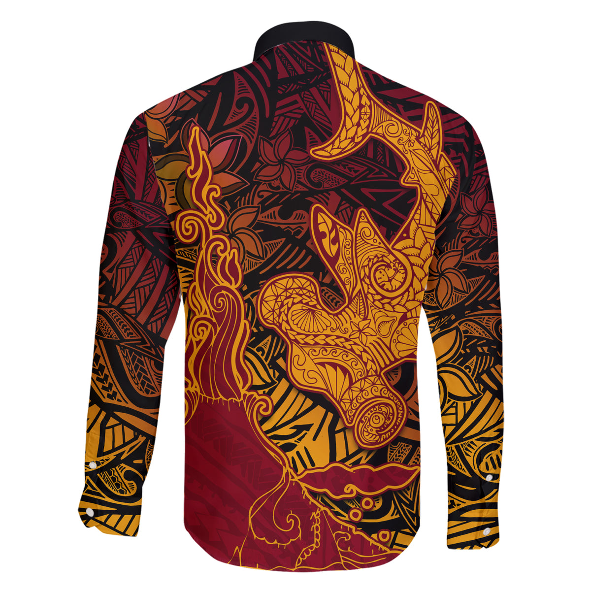 Hawaiian Volcano and Shark Family Matching Short Sleeve Bodycon Dress and Hawaiian Shirt Polynesian and Hibiscus Pattern Lava Color