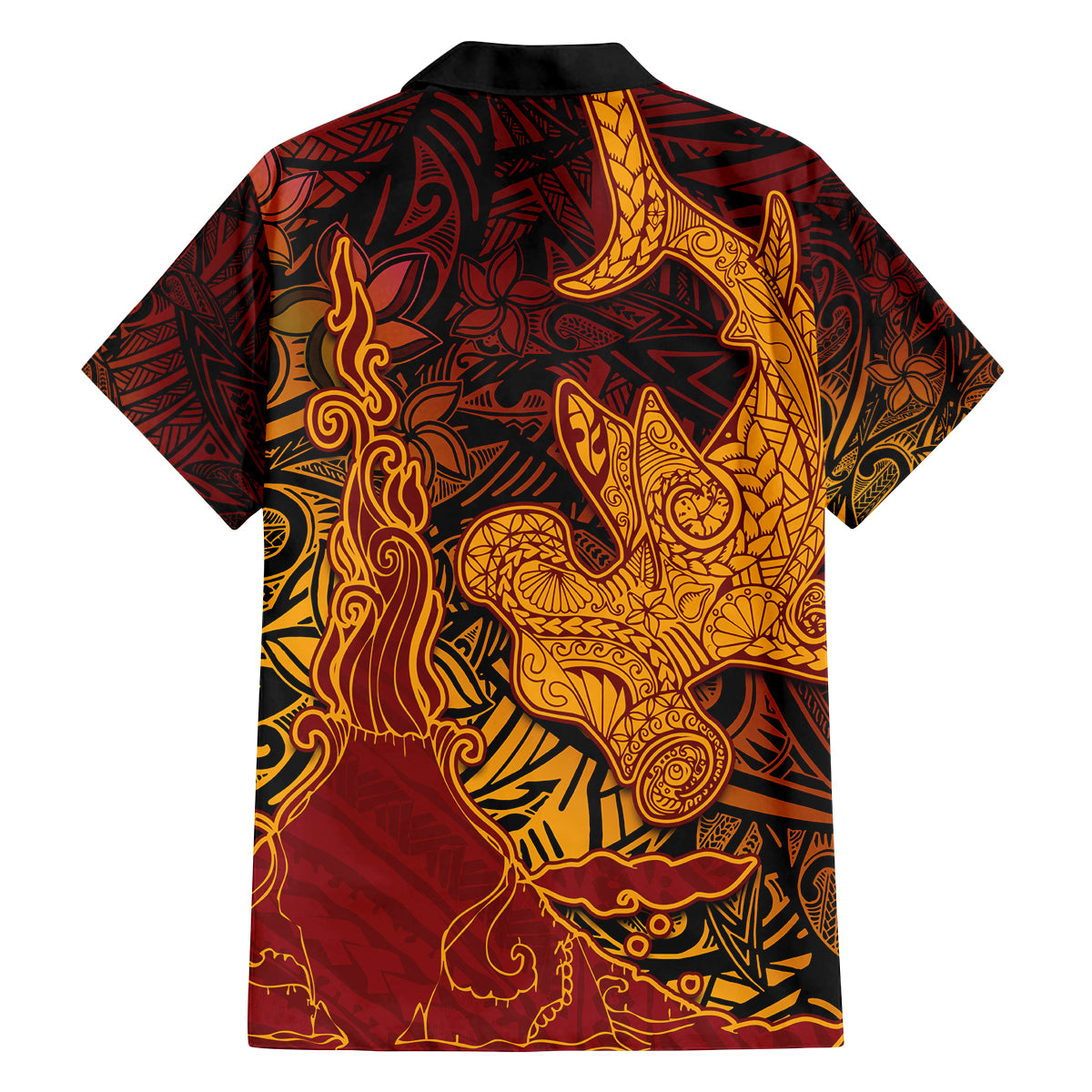 Hawaiian Volcano and Shark Family Matching Tank Maxi Dress and Hawaiian Shirt Polynesian and Hibiscus Pattern Lava Color