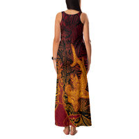 Hawaiian Volcano and Shark Family Matching Tank Maxi Dress and Hawaiian Shirt Polynesian and Hibiscus Pattern Lava Color