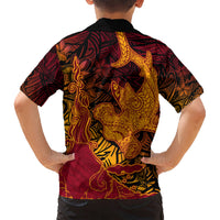 Hawaiian Volcano and Shark Kid Hawaiian Shirt Polynesian and Hibiscus Pattern Lava Color LT03 - Polynesian Pride