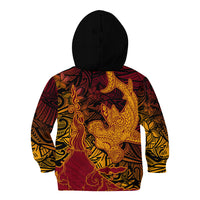Hawaiian Volcano and Shark Kid Hoodie Polynesian and Hibiscus Pattern Lava Color