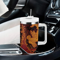 Hawaiian Volcano and Shark Tumbler With Handle Polynesian and Hibiscus Pattern Lava Color