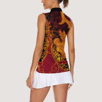 Hawaiian Volcano and Shark Women Sleeveless Polo Shirt Polynesian and Hibiscus Pattern Lava Color LT03 - Polynesian Pride