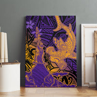Hawaiian Volcano and Shark Canvas Wall Art Polynesian and Hibiscus Pattern Purple Yellow Gradient LT03 - Polynesian Pride