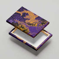 Hawaiian Volcano and Shark Canvas Wall Art Polynesian and Hibiscus Pattern Purple Yellow Gradient LT03 - Polynesian Pride