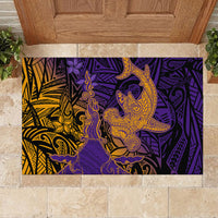 Hawaiian Volcano and Shark Rubber Doormat Polynesian and Hibiscus Pattern Purple Yellow Gradient LT03 - Polynesian Pride
