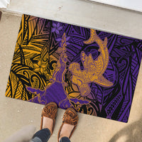 Hawaiian Volcano and Shark Rubber Doormat Polynesian and Hibiscus Pattern Purple Yellow Gradient LT03 - Polynesian Pride