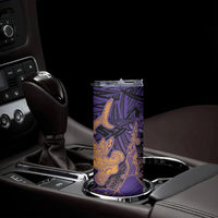 Hawaiian Volcano and Shark Skinny Tumbler Polynesian and Hibiscus Pattern Purple Yellow Gradient