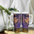 Hawaiian Volcano and Shark Tumbler With Handle Polynesian and Hibiscus Pattern Purple Yellow Gradient