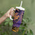 Hawaiian Volcano and Shark Tumbler With Handle Polynesian and Hibiscus Pattern Purple Yellow Gradient