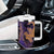 Hawaiian Volcano and Shark Tumbler With Handle Polynesian and Hibiscus Pattern Purple Yellow Gradient