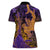 Hawaiian Volcano and Shark Women Polo Shirt Polynesian and Hibiscus Pattern Purple Yellow Gradient