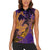Hawaiian Volcano and Shark Women Sleeveless Polo Shirt Polynesian and Hibiscus Pattern Purple Yellow Gradient