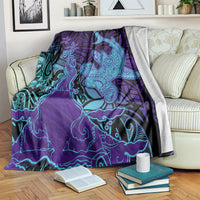 Hawaiian Volcano and Shark Blanket Polynesian and Hibiscus Pattern Purple Cyan Gradient LT03 Purple - Polynesian Pride