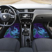 Hawaiian Volcano and Shark Car Mats Polynesian and Hibiscus Pattern Purple Cyan Gradient