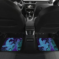 Hawaiian Volcano and Shark Car Mats Polynesian and Hibiscus Pattern Purple Cyan Gradient