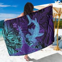Hawaiian Volcano and Shark Sarong Polynesian and Hibiscus Pattern Purple Cyan Gradient