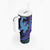 Hawaiian Volcano and Shark Tumbler With Handle Polynesian and Hibiscus Pattern Purple Cyan Gradient