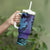 Hawaiian Volcano and Shark Tumbler With Handle Polynesian and Hibiscus Pattern Purple Cyan Gradient