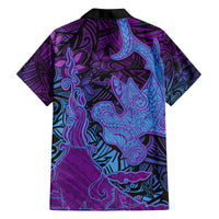 Hawaiian Volcano and Shark Family Matching Summer Maxi Dress and Hawaiian Shirt Polynesian and Hibiscus Pattern Violet Gradient