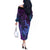 Hawaiian Volcano and Shark Off The Shoulder Long Sleeve Dress Polynesian and Hibiscus Pattern Violet Gradient