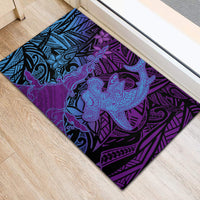 Hawaiian Volcano and Shark Rubber Doormat Polynesian and Hibiscus Pattern Violet Gradient LT03 - Polynesian Pride