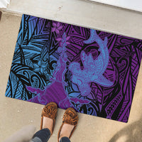 Hawaiian Volcano and Shark Rubber Doormat Polynesian and Hibiscus Pattern Violet Gradient LT03 - Polynesian Pride