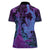 Hawaiian Volcano and Shark Women Polo Shirt Polynesian and Hibiscus Pattern Violet Gradient