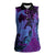 Hawaiian Volcano and Shark Women Sleeveless Polo Shirt Polynesian and Hibiscus Pattern Violet Gradient