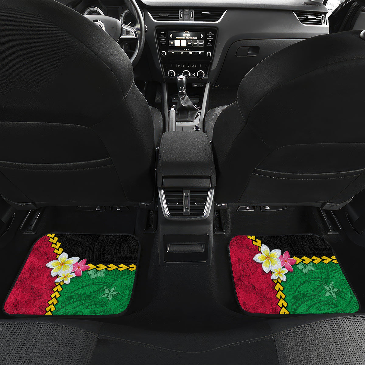 Vanuatu Nakamal and Plumeria Flowers Car Mats Polynesian Pattern