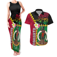 Vanuatu Nakamal and Plumeria Flowers Couples Matching Tank Maxi Dress and Hawaiian Shirt Polynesian Pattern LT03 Black - Polynesian Pride