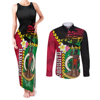 Vanuatu Nakamal and Plumeria Flowers Couples Matching Tank Maxi Dress and Long Sleeve Button Shirt Polynesian Pattern LT03 Black - Polynesian Pride