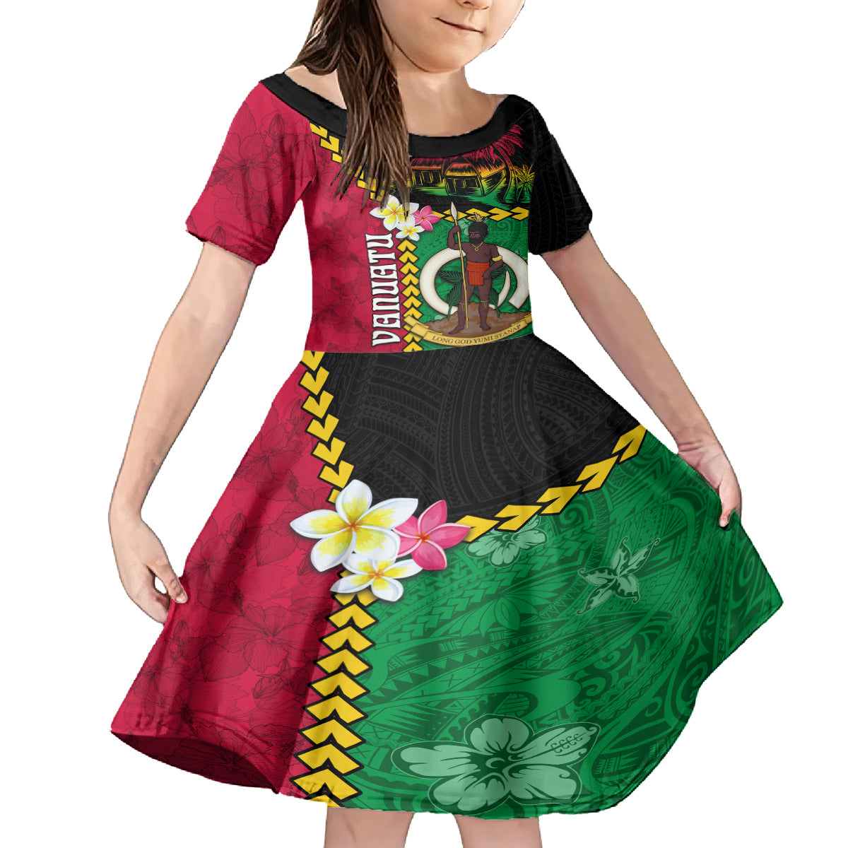 Vanuatu Nakamal and Plumeria Flowers Family Matching Off Shoulder Maxi Dress and Hawaiian Shirt Polynesian Pattern