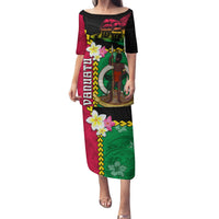 Vanuatu Nakamal and Plumeria Flowers Family Matching Puletasi and Hawaiian Shirt Polynesian Pattern LT03 Mom's Dress Black - Polynesian Pride