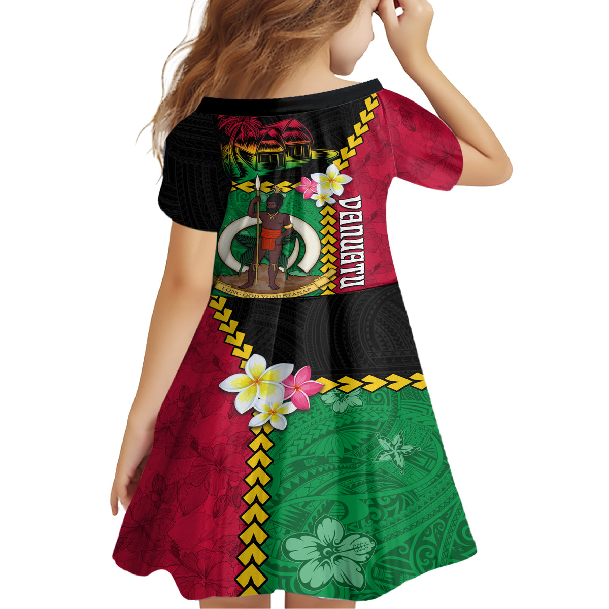 Vanuatu Nakamal and Plumeria Flowers Family Matching Short Sleeve Bodycon Dress and Hawaiian Shirt Polynesian Pattern LT03 - Polynesian Pride